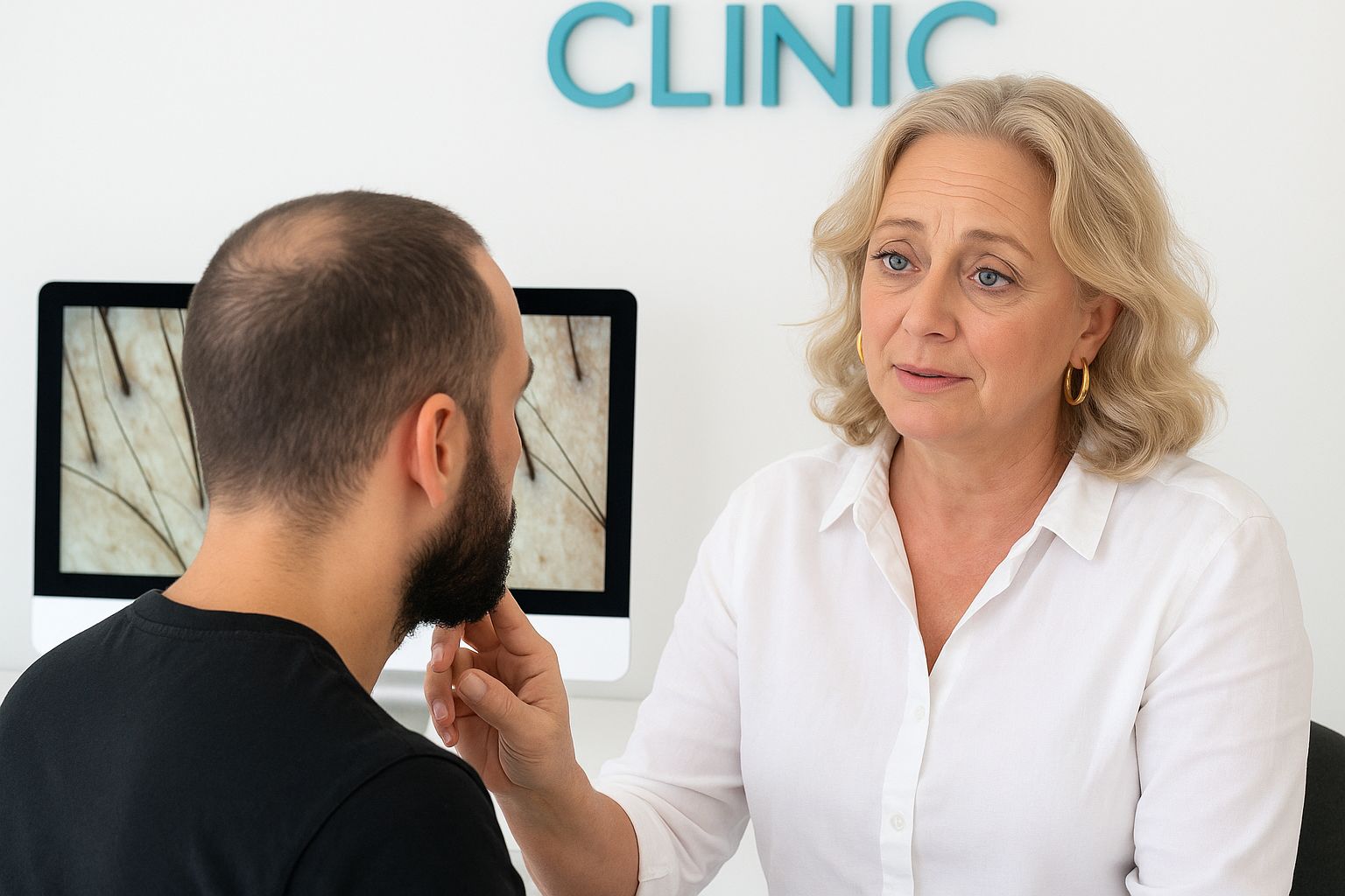 Man konsulteras om hårtransplantation hos Nordic Hair Clinic